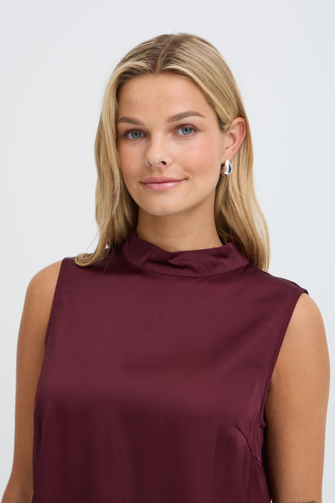 Fransa Junia High Neck Fluid Sleeveless Top 20618546 PRT - Port Royale Burgundy