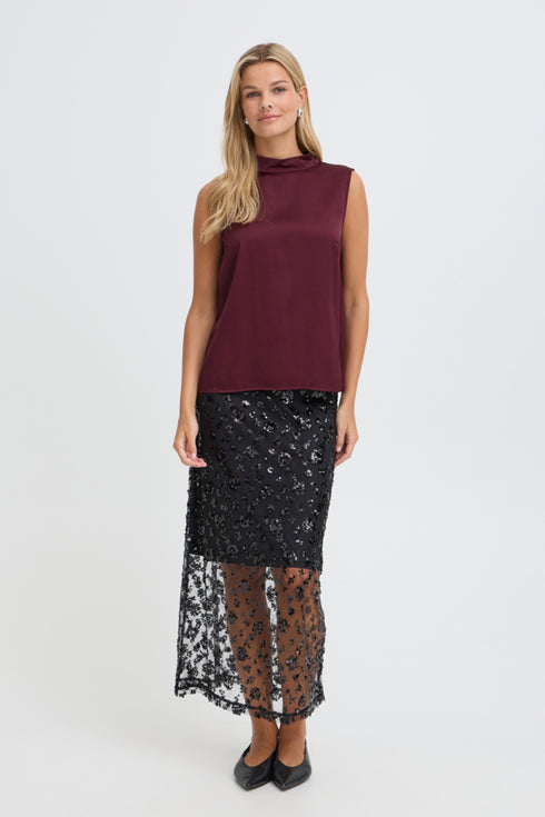 Fransa Junia High Neck Fluid Sleeveless Top 20618546 PRT - Port Royale Burgundy