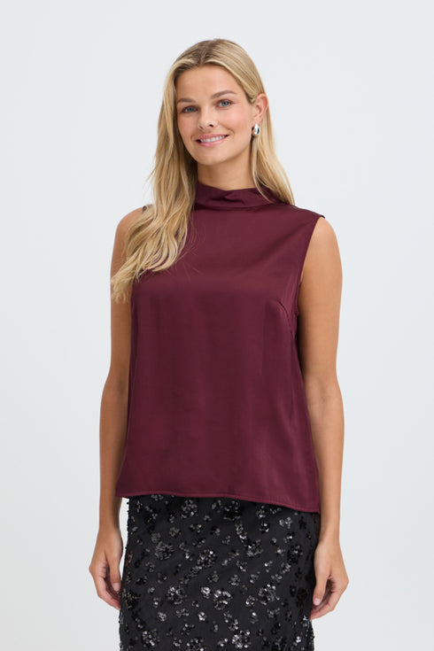Fransa Junia High Neck Fluid Sleeveless Top 20618546 PRT - Port Royale Burgundy