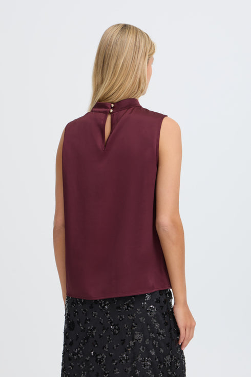 Fransa Junia High Neck Fluid Sleeveless Top 20618546 PRT - Port Royale Burgundy