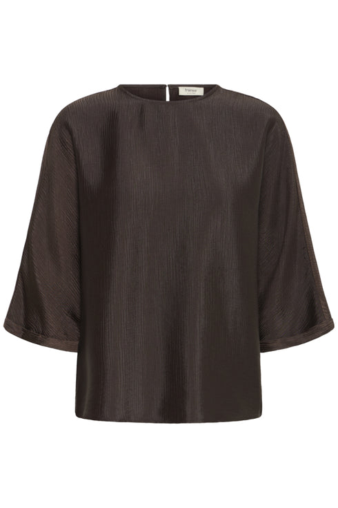 Fransa Kimmy Textured Round Neck Wide Sleeve Blouse 20618634 MOL - Mole Brown