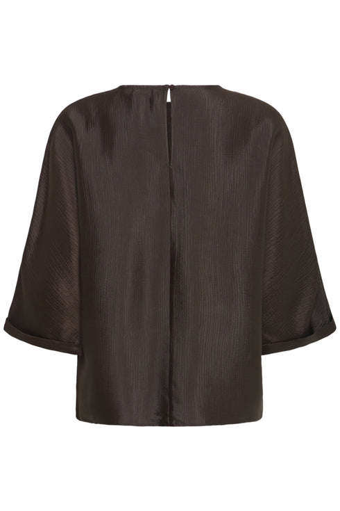Fransa Kimmy Textured Round Neck Wide Sleeve Blouse 20618634 MOL - Mole Brown