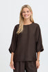 Fransa Kimmy Textured Round Neck Wide Sleeve Blouse 20618634 MOL - Mole Brown