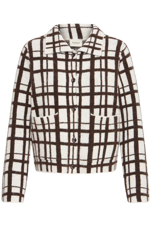 Fransa Cindy Checked Collared Button Through Cardigan 20618636 MOL - Mole Check / Brown