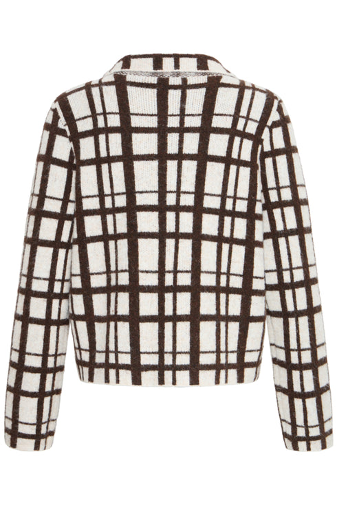 Fransa Cindy Checked Collared Button Through Cardigan 20618636 MOL - Mole Check / Brown