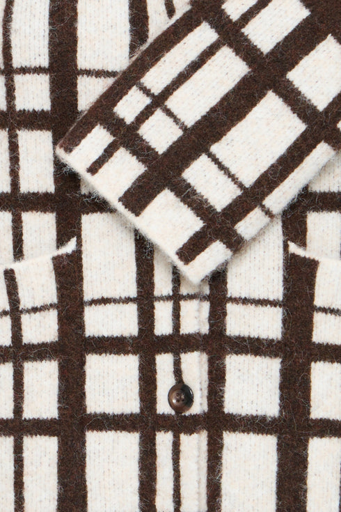 Fransa Cindy Checked Collared Button Through Cardigan 20618636 MOL - Mole Check / Brown