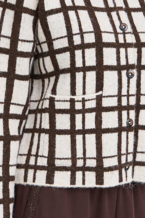 Fransa Cindy Checked Collared Button Through Cardigan 20618636 MOL - Mole Check / Brown