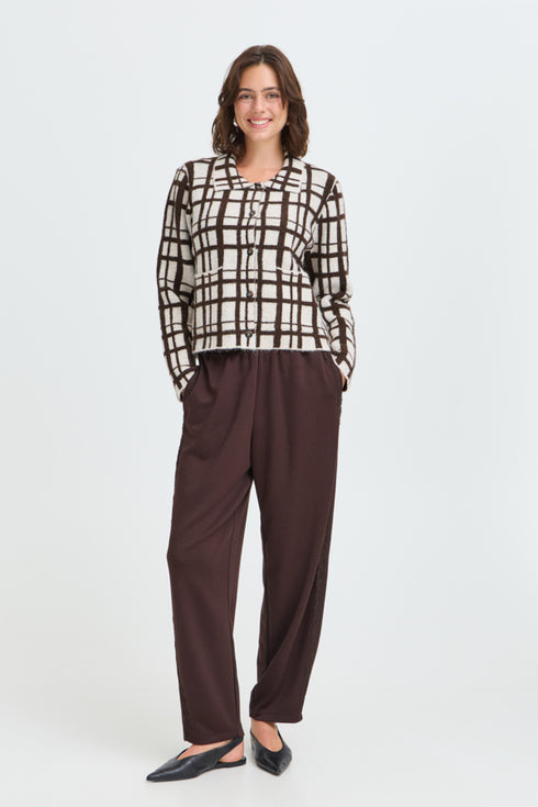Fransa Cindy Checked Collared Button Through Cardigan 20618636 MOL - Mole Check / Brown