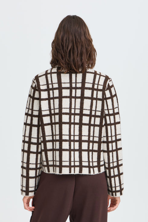 Fransa Cindy Checked Collared Button Through Cardigan 20618636 MOL - Mole Check / Brown