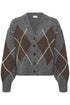 Fransa Gigi Argyle V-Neck Button Front Cardigan 20618866 GRA - Mid Grey Melange