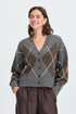 Fransa Gigi Argyle V-Neck Button Front Cardigan 20618866 GRA - Mid Grey Melange