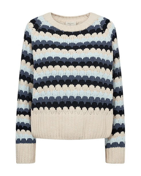 FreeQuent Nezzy Women’s Poloneck Knit – Soft Striped Pullover, Loose Fit 206304