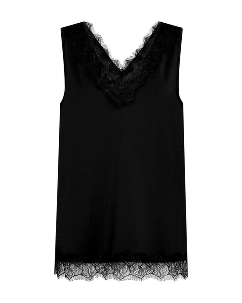 Freequent FQBICCO V-Neck Lace Trim Sleeveless Top 206329 BLK - Black