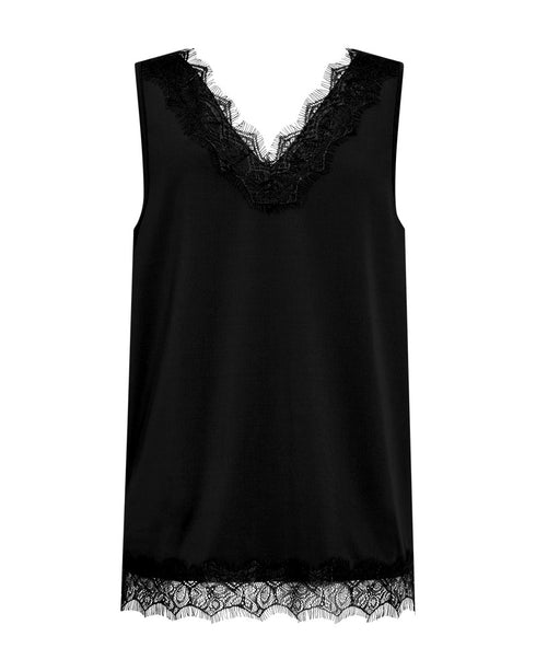 Freequent FQBICCO V-Neck Lace Trim Sleeveless Top 206329 BLK - Black