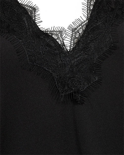 Freequent FQBICCO V-Neck Lace Trim Sleeveless Top 206329 BLK - Black