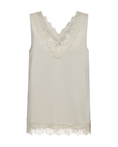 Freequent FQBICCO V-Neck Lace Trim Sleeveless Top 206329 MB - Moonbeam