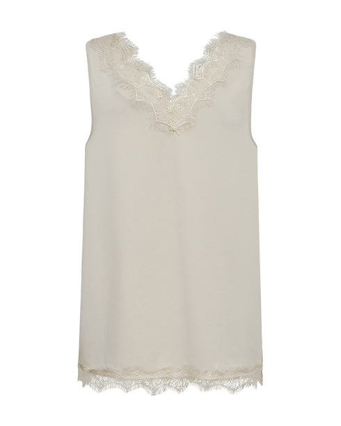 Freequent FQBICCO V-Neck Lace Trim Sleeveless Top 206329 MB - Moonbeam