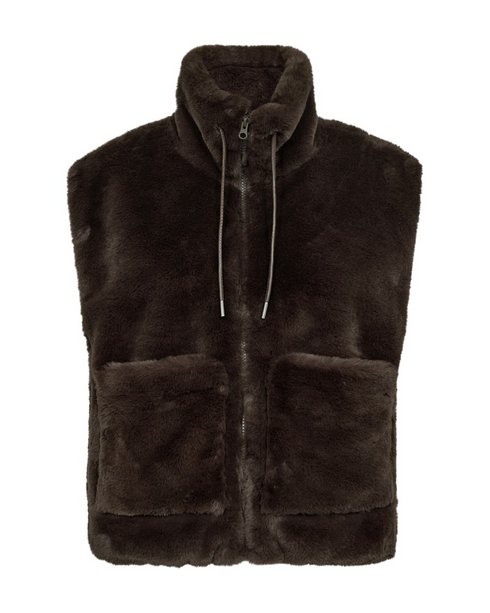 Freequent Womens Soft Faux Fur Zip Waistcoat 206471 MOLE - Mole