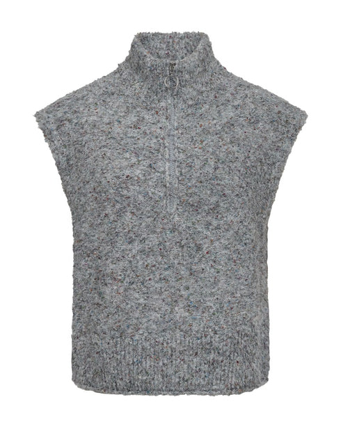 Freequent FQGRSNEMES High Neck Zip Knitted Waistcoat 206732 - Dark Grey Melange