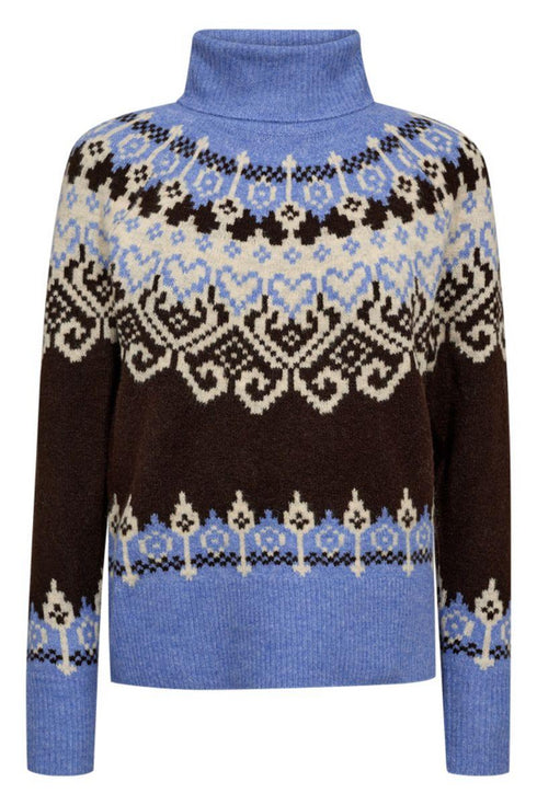 Freequent Merla Poloneck Pullover - Coffee Bean & Wedgewood 206759