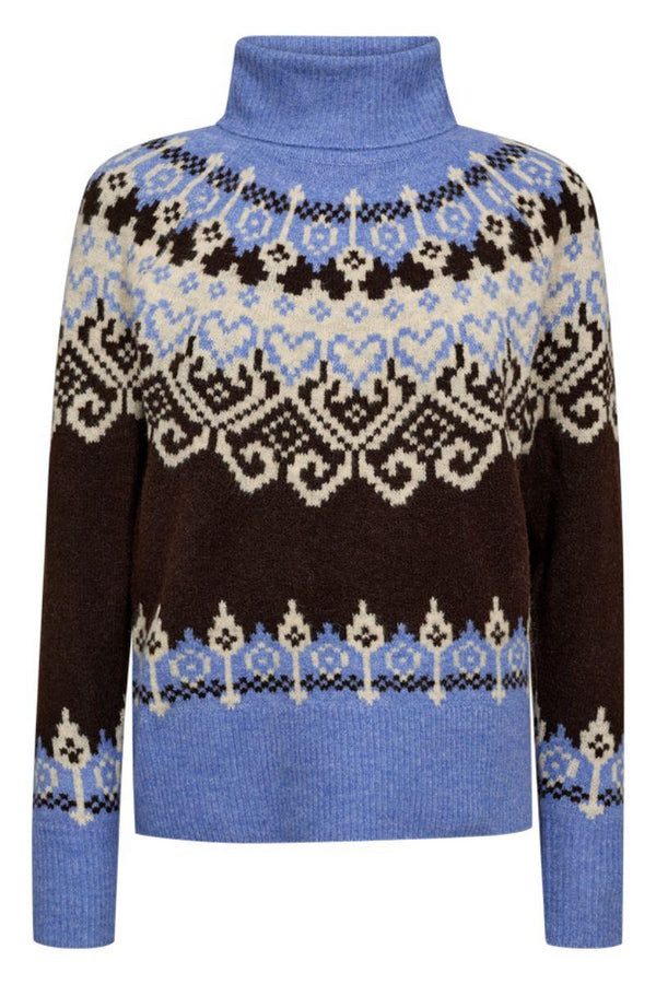 Freequent Merla Poloneck Pullover - Coffee Bean & Wedgewood 206759