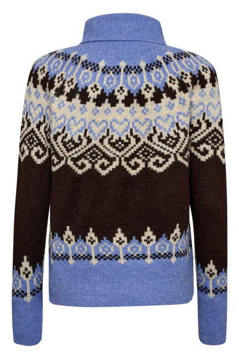 Freequent Merla Poloneck Pullover - Coffee Bean & Wedgewood 206759