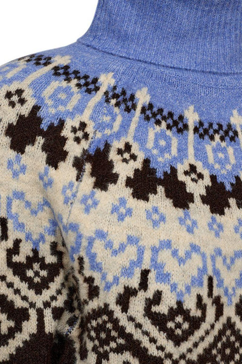 Freequent Merla Poloneck Pullover - Coffee Bean & Wedgewood 206759