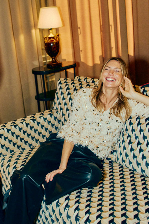 Freequent FQNolla Velvet Sequin Blouse – Beige | Elegant Women’s Occasion Top 207136