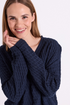 Freequent FQDODO Navy Organic Cotton V-Neck Patterned Pullover 207400