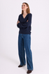Freequent FQDODO Navy Organic Cotton V-Neck Patterned Pullover 207400