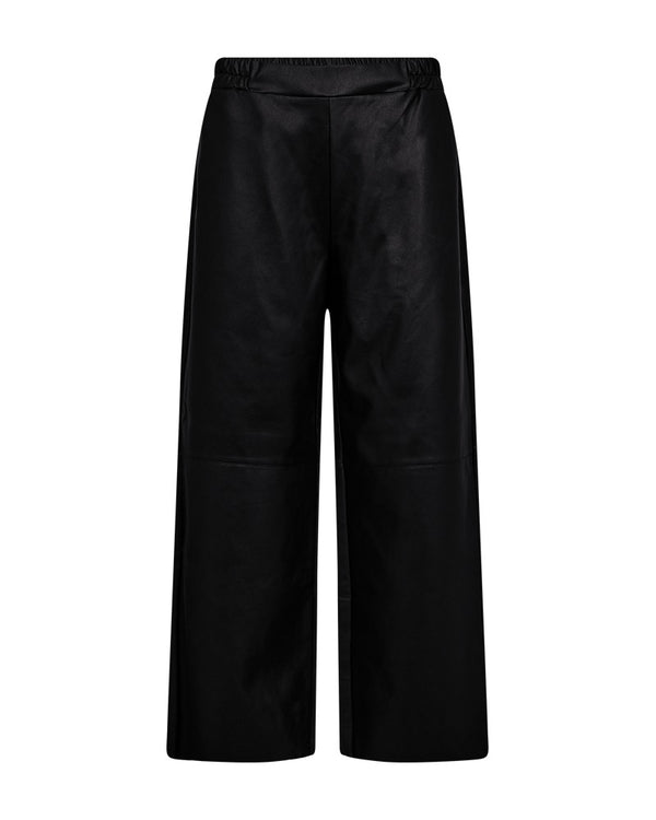 Freequent FQVEGGY Faux Leather Wide Leg Pants with Drawstring - Black 207401