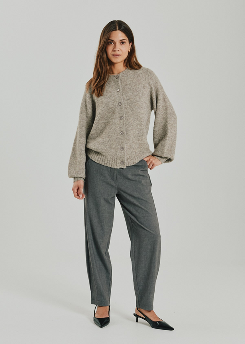 Freequent Womens Crop Barrel Leg Trousers 207645 DGMEL - Dark Grey Melange