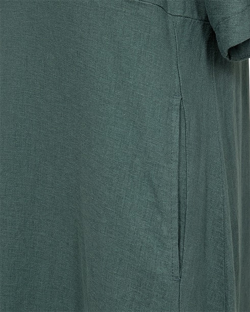 Freequent Womens Dark Forest Green Linen Blend Balloon Shape Lava Dress 207888