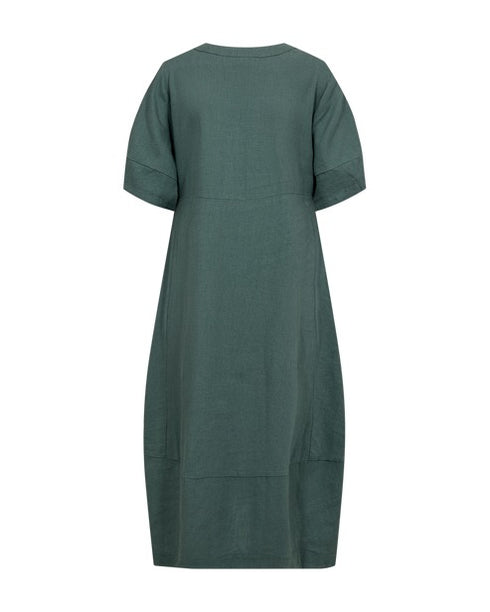 Freequent Womens Dark Forest Green Linen Blend Balloon Shape Lava Dress 207888