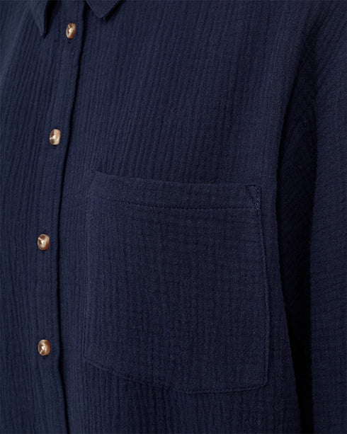 Freequent MINGO 208152 Long Sleeve Lightweight 100% Cotton Shirt in Navy Blazer