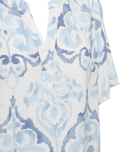 Freequent VESPA Blouse Chambray Blue and Star Off-White V-Neck 207904
