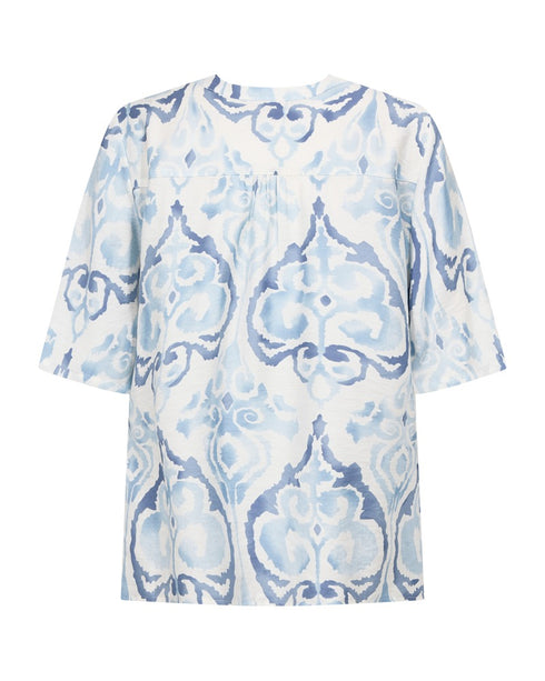 Freequent VESPA Blouse Chambray Blue and Star Off-White V-Neck 207904