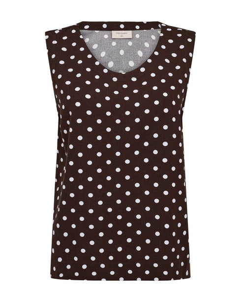 FREEQUENT FQLAVISCO Coffee Bean Polka Dot Sleeveless Top — Relaxed Fit | 208200