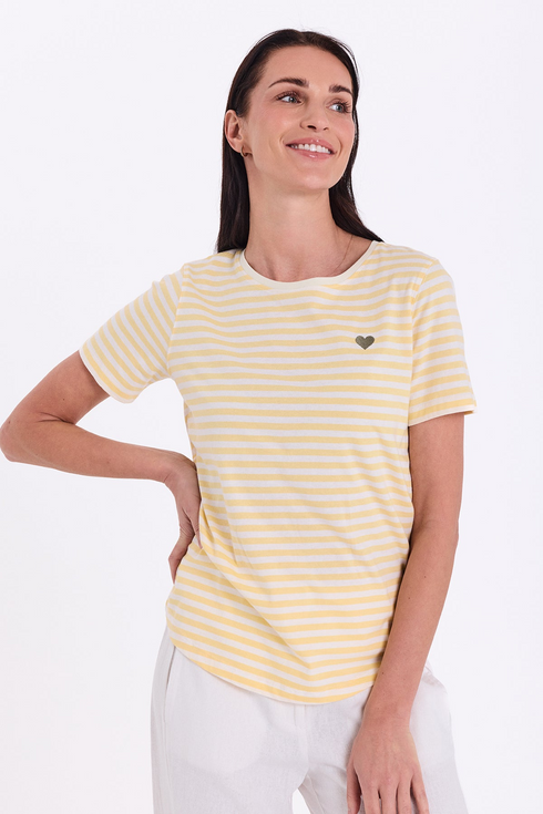 Freequent FQMIAN Star Off White / Golden Haze Organic Cotton Striped T-Shirt 208288