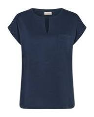 Freequent Womens Navy Blazer FQ VIVA Organic Cotton V-Detail Pocket T-Shirt 208305