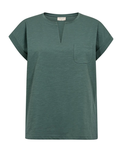 Freequent Womens Dark Forest FQ VIVA Organic Cotton V-Detail T-Shirt 208305