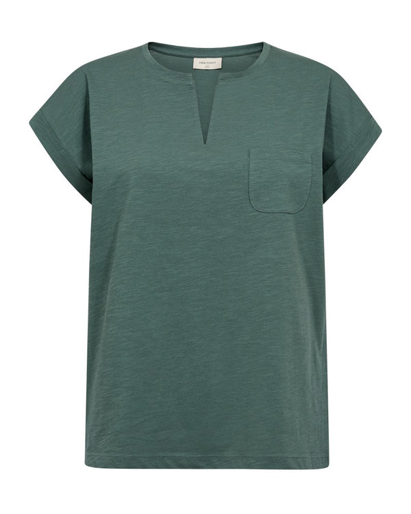 Freequent Womens Dark Forest FQ VIVA Organic Cotton V-Detail T-Shirt 208305