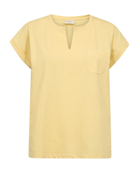 Freequent Womens Golden Haze FQ VIVA Organic Cotton V-Detail T-Shirt 208305