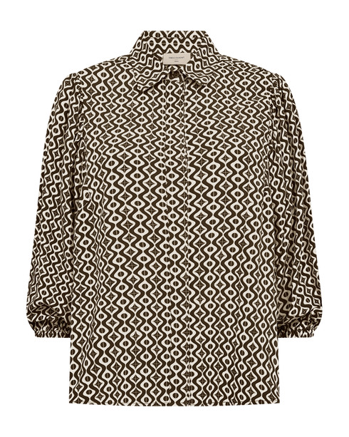 Freequent FQADNEY-SHIRT Printed Three-Quarter Sleeve Shirt 211376 Moonbeam and Mole Brown