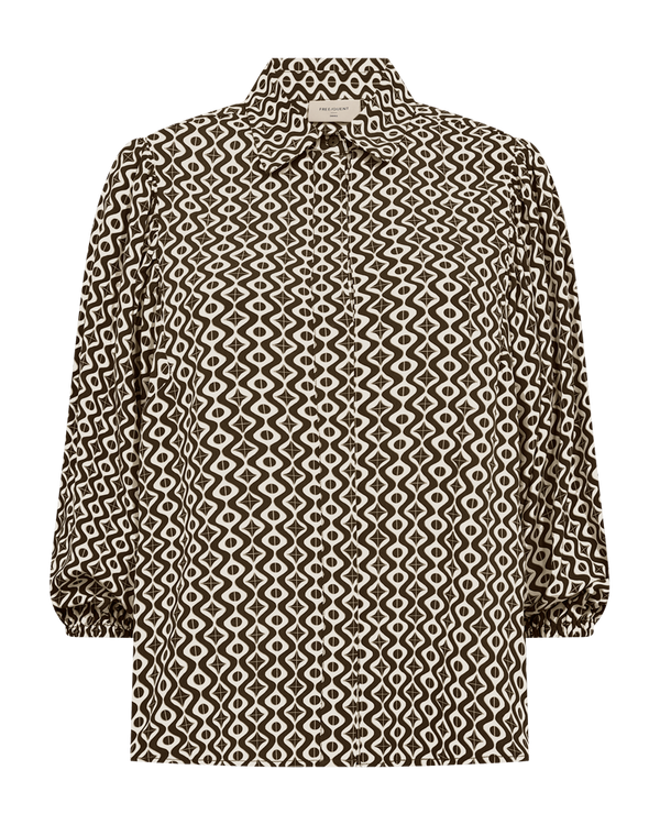 Freequent FQADNEY-SHIRT Printed Three-Quarter Sleeve Shirt 211376 Moonbeam and Mole Brown