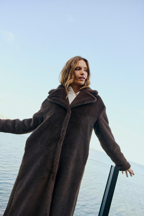 Freequent FQMINKY Mink-Look Faux Fur Coat 211524 CB - Coffee Bean