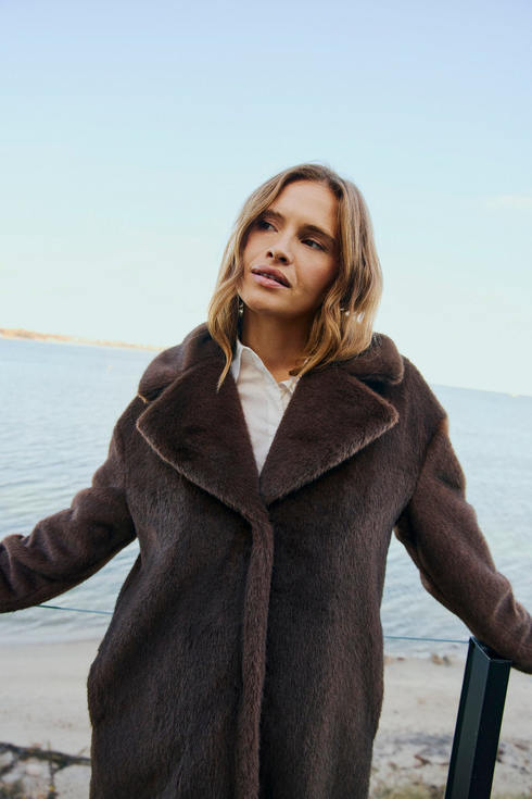 Freequent FQMINKY Mink-Look Faux Fur Coat 211524 CB - Coffee Bean