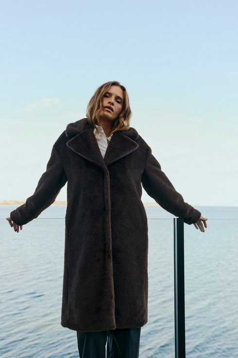 Freequent FQMINKY Mink-Look Faux Fur Coat 211524 CB - Coffee Bean