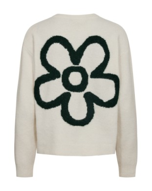 Freequent Womens Embroidered Knit Cardigan 211606 MBDF - Moonbeam Melange W. Deep Forest