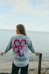 Freequent Womens Embroidered Knit Cardigan 211606 MGFP - Med Grey Melange W. Fuchsia Purple